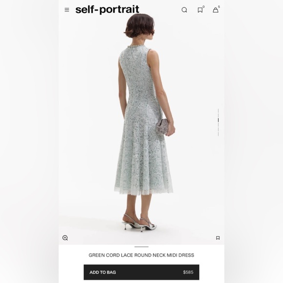 Self Portrait GREEN CORD LACE ROUND NECK MIDI DRESS - Picture 2 of 5
